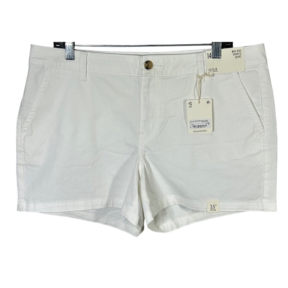 A.N.A. A New Approach Mid Rise Shortie Shorts White Cotton Spandex Size 14 New